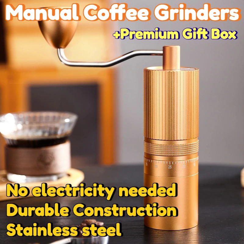 Manual Coffee Grinders Vertical Stripe External Adjustment Champagne Gold Portable Compact Home Office Daily Brewing Pour Over
Manual Coffee Grinders Vertical Stripe External Adjustment Champagne Gold Portable Compact Home Office Daily Brewing Pour Over
