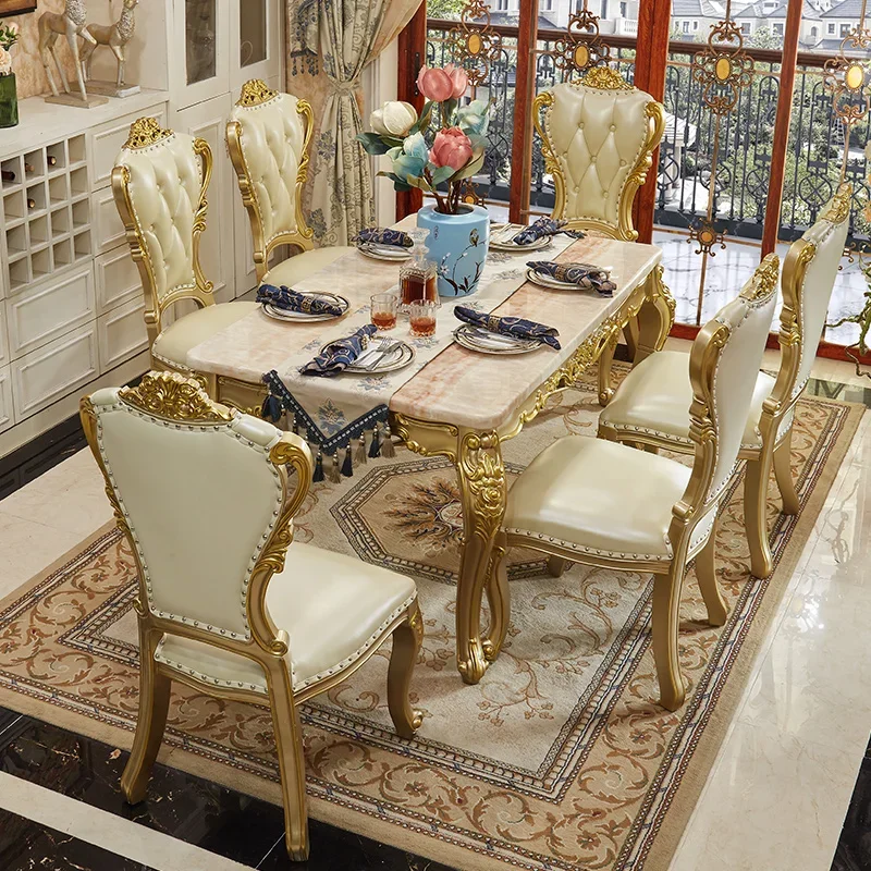 European marble dining table combination small household dining table champagne gold rectangular solid wood dining table
European marble dining table combination small household dining table champagne gold rectangular solid wood dining table