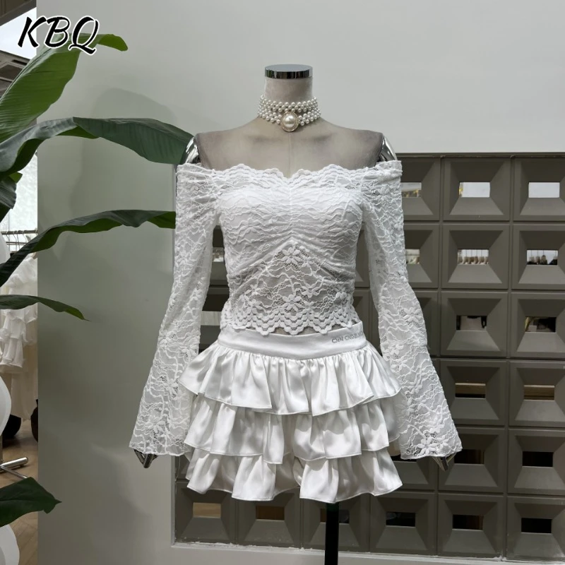 KBQ Solid Slimming Two Piece Set for Women Slash Neck Off The Shoulder Sleeve Tops High Wiast Short Skirt Elegant Sets Female
KBQ Solid Slimming Two Piece Set for Women Slash Neck Off The Shoulder Sleeve Tops High Wiast Short Skirt Elegant Sets Female
