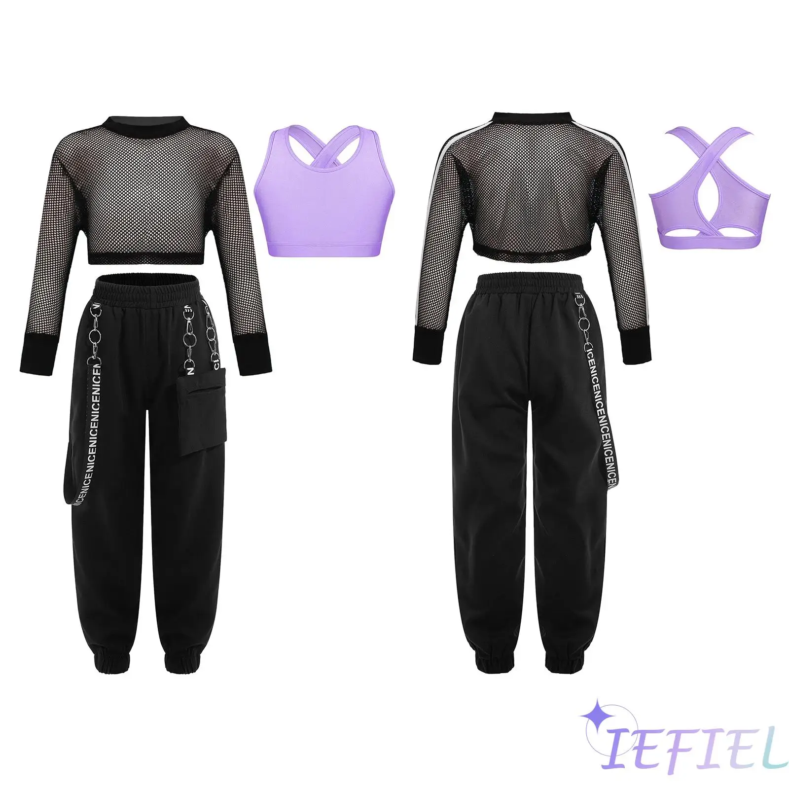 3 Pcs Street Dance Outfit for Girls Cross Back Vest Cargo Pants And Mesh Long Sleeve Crop Top for Hip Hop Jazz Dance Competition
3 Pcs Street Dance Outfit for Girls Cross Back Vest Cargo Pants And Mesh Long Sleeve Crop Top for Hip Hop Jazz Dance Competition