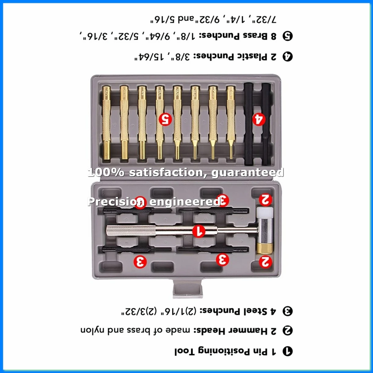 Professional Roll Pin Punch Set & Hammer -With Brass, Steel, Plastic Punches and Interchangeable Hammer Head-A63M
Professional Roll Pin Punch Set & Hammer -With Brass, Steel, Plastic Punches and Interchangeable Hammer Head-A63M