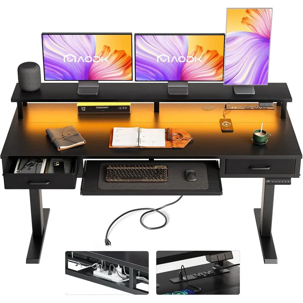Electric Standing Desk with Ders & Keyboard Tray, 63 Inch Height Adjustable Gaming Desk with Power Outlets & LED Lights, Sit Sta
Electric Standing Desk with Ders & Keyboard Tray, 63 Inch Height Adjustable Gaming Desk with Power Outlets & LED Lights, Sit Sta