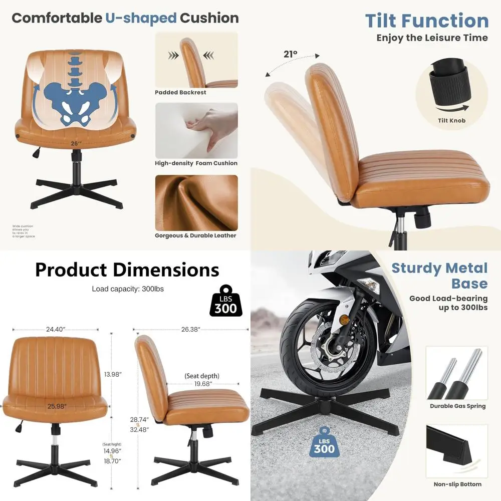 Adjustable Swivel Leather Office Chair, No Wheels, Comfortable for Home Desk, Makeup, Brown
Adjustable Swivel Leather Office Chair, No Wheels, Comfortable for Home Desk, Makeup, Brown