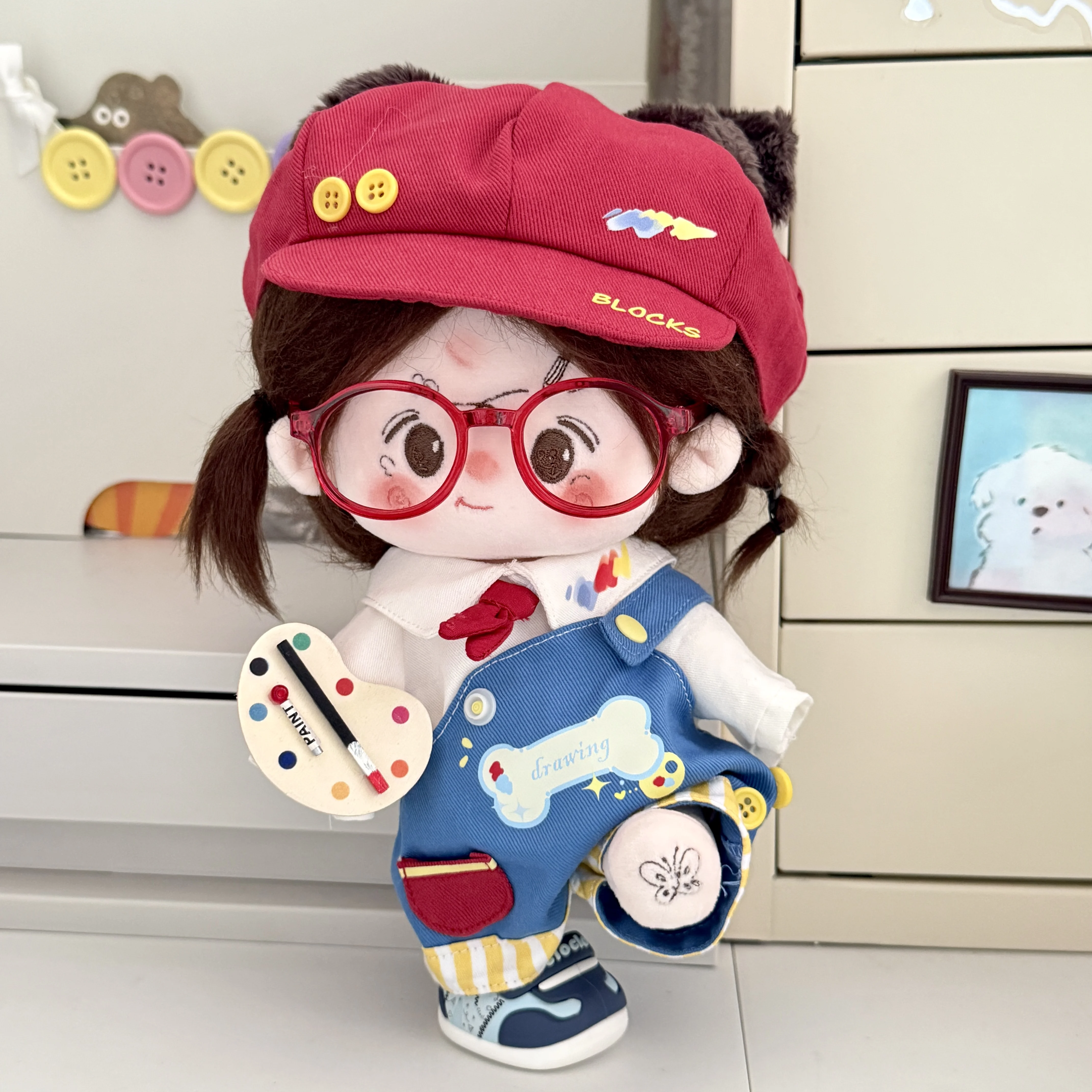 20cm Plush Doll Clothes Handmade Red Hat Glasses White Shirt Tie Color Blocking Overall Drawing Board Set For Doll Accessories
20cm Plush Doll Clothes Handmade Red Hat Glasses White Shirt Tie Color Blocking Overall Drawing Board Set For Doll Accessories