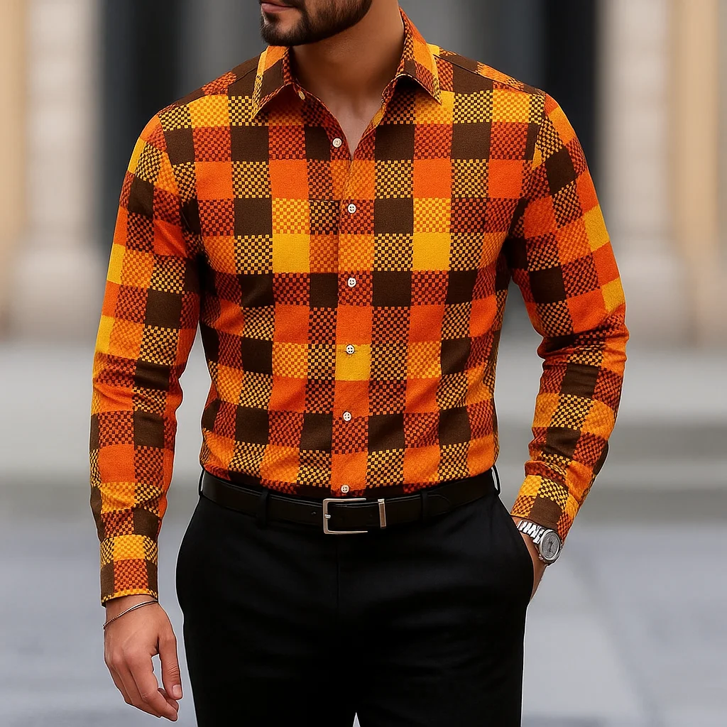 2025 Autumn Men's Casual Long Sleeve Shirt Yellow Grid Graphic Lapel Button Breathable Comfortable Tops Loose Fashion Man Shirts
2025 Autumn Men's Casual Long Sleeve Shirt Yellow Grid Graphic Lapel Button Breathable Comfortable Tops Loose Fashion Man Shirts