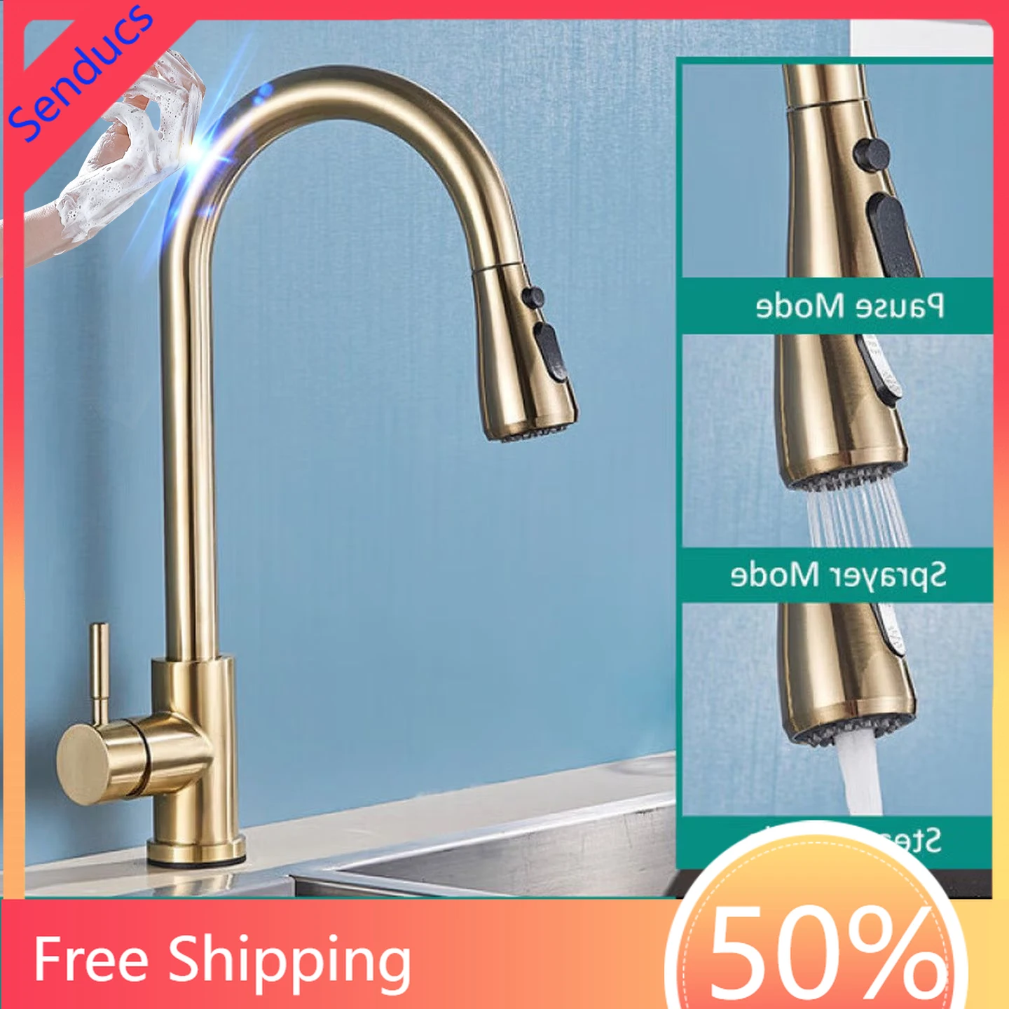 Touch Sensor Pull Out Kitchen Faucet Brushed Gold Stainless Steel Hot Cold Water Mixer Tap for Kitchen Sink Faucets Tap
Touch Sensor Pull Out Kitchen Faucet Brushed Gold Stainless Steel Hot Cold Water Mixer Tap for Kitchen Sink Faucets Tap