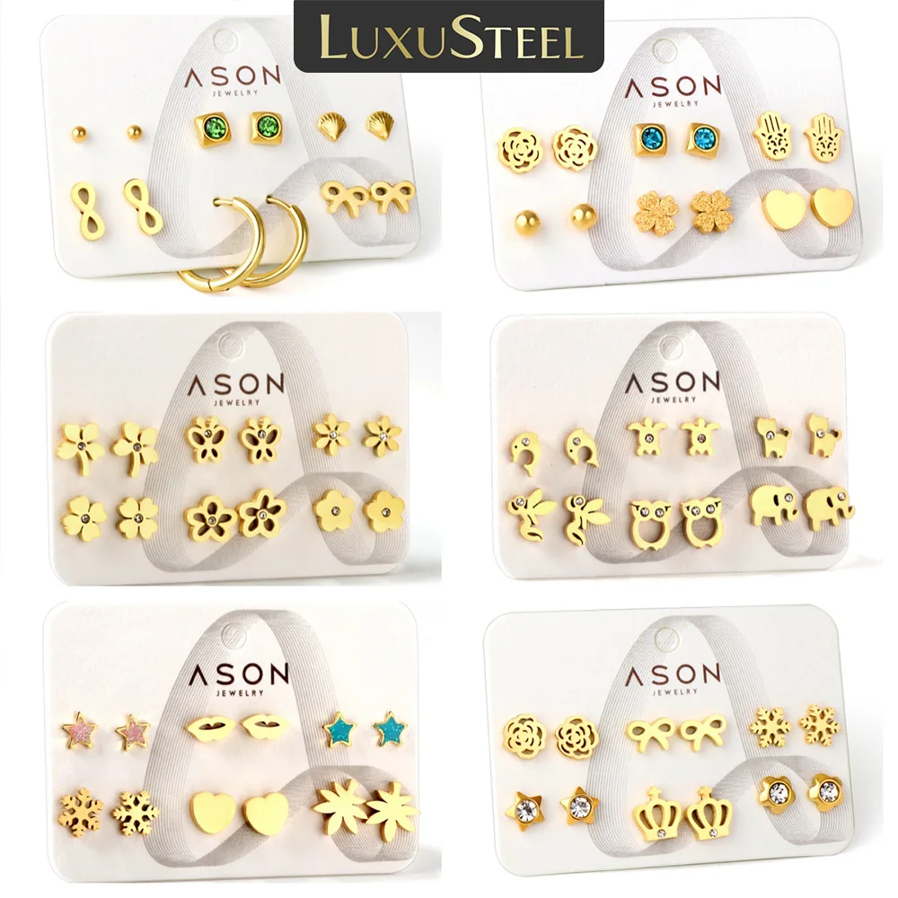 LUXUSTEEL Cubic Zirconia Stainless Steel Stud Earring Sets For Women/Girl Cute Satr Flower Studs Hoops Birthday Jewelry Set
LUXUSTEEL Cubic Zirconia Stainless Steel Stud Earring Sets For Women/Girl Cute Satr Flower Studs Hoops Birthday Jewelry Set