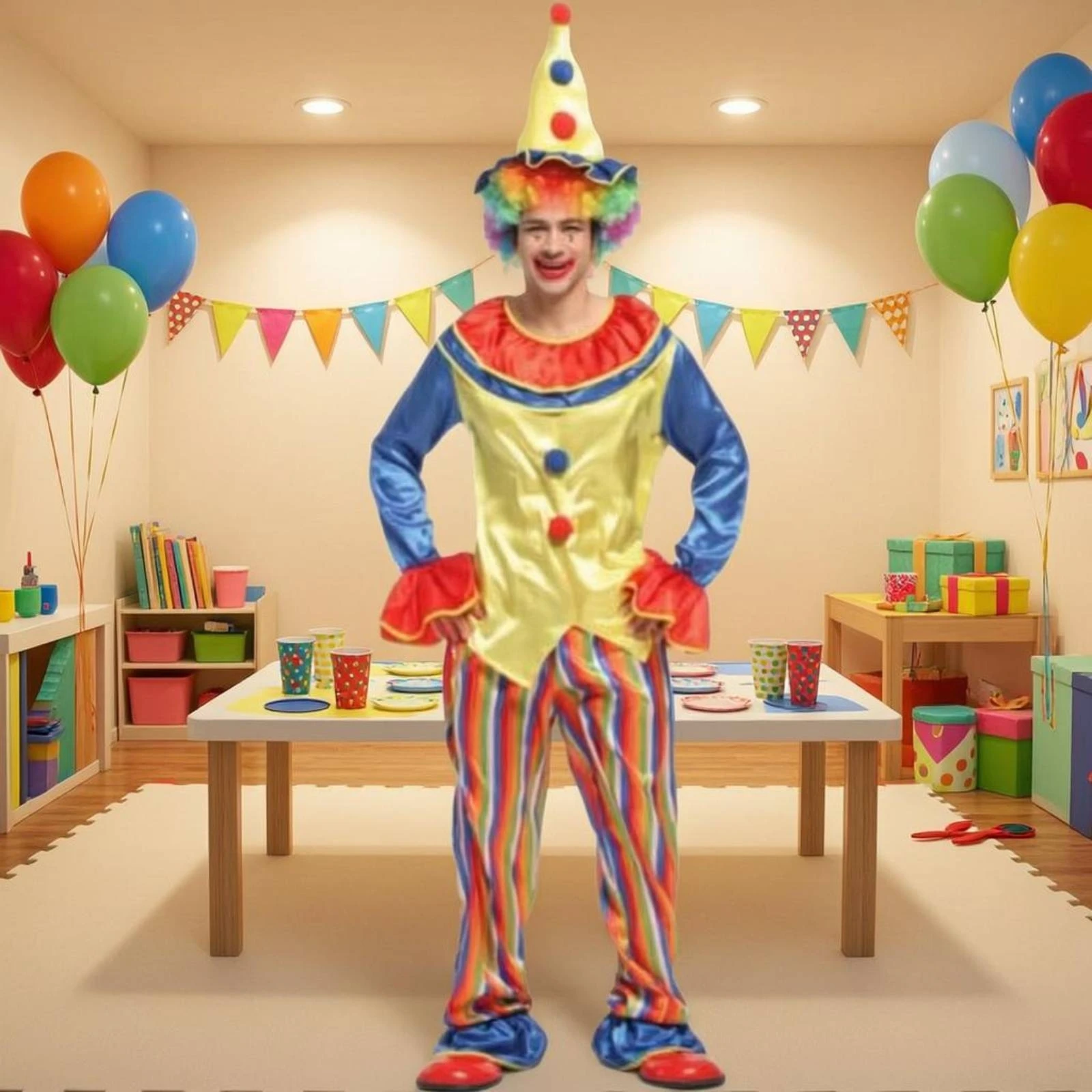 Clown Costume for All Genders Design Grown-up Clown Costume Court Fool Outfit Brightly Colored Party Apparel Colorful for Men
Clown Costume for All Genders Design Grown-up Clown Costume Court Fool Outfit Brightly Colored Party Apparel Colorful for Men