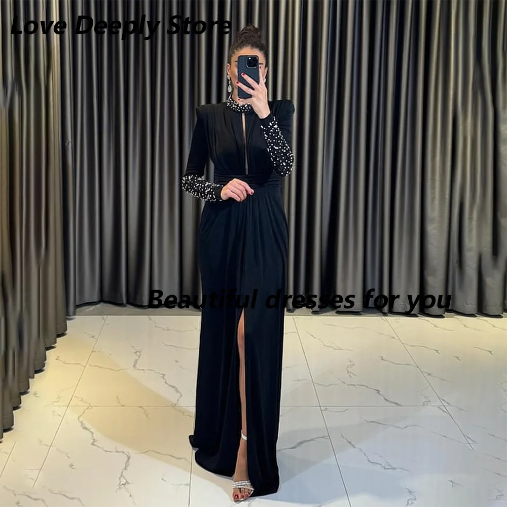 Black Prom Dress High Neck Bead Long Sleeves Luxury Evening Gowns Floor Length Slit Trumpet Formal Party Dresses Customized
Black Prom Dress High Neck Bead Long Sleeves Luxury Evening Gowns Floor Length Slit Trumpet Formal Party Dresses Customized