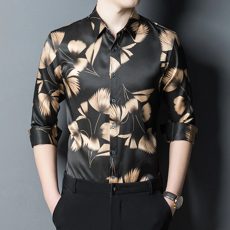 Smooth Cool Silk Men Shirt Floral Print Long Sleeved Casual Luxury Summer Fashion Soft Comfortable Elastic Quality Chemise Homme
Smooth Cool Silk Men Shirt Floral Print Long Sleeved Casual Luxury Summer Fashion Soft Comfortable Elastic Quality Chemise Homme