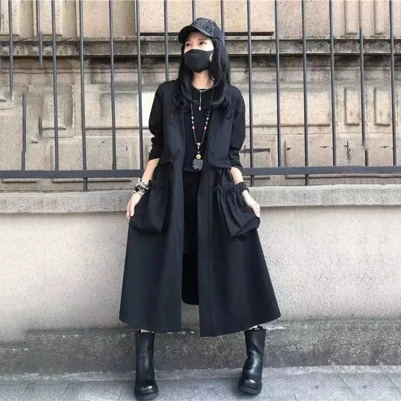 Fashion Black Windbreaker European American Style Women's Trench Coat New Spring Autumn Loose Casual Long Coats Outerwear Female
Fashion Black Windbreaker European American Style Women's Trench Coat New Spring Autumn Loose Casual Long Coats Outerwear Female