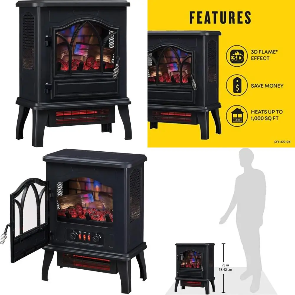 3D Infrared Quartz Electric Fireplace Heater, Black, with Realistic Flame Effect
3D Infrared Quartz Electric Fireplace Heater, Black, with Realistic Flame Effect