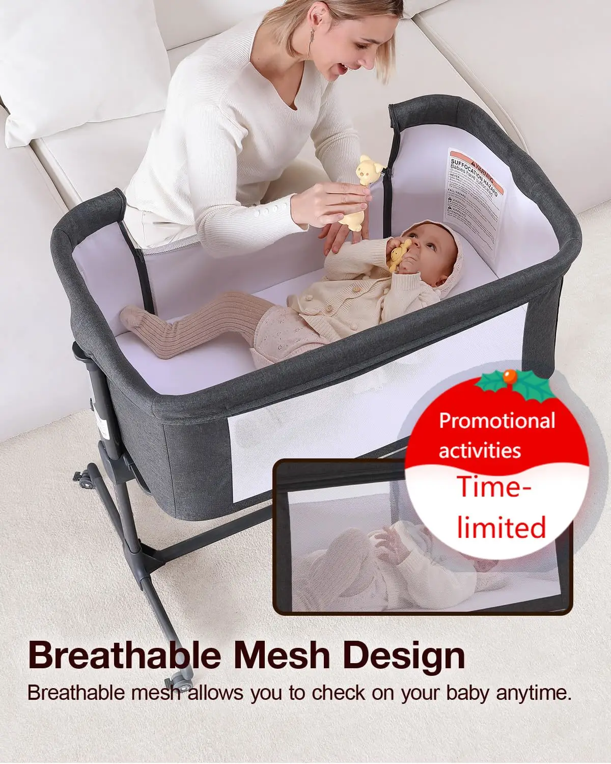 Baby Bassinet, 3 in 1 Bassinets Bedside Sleeper Crib Sleeper for Newborn, Portable Crib Adjustable 7 Height Bedside Bassinet wit
Baby Bassinet, 3 in 1 Bassinets Bedside Sleeper Crib Sleeper for Newborn, Portable Crib Adjustable 7 Height Bedside Bassinet wit