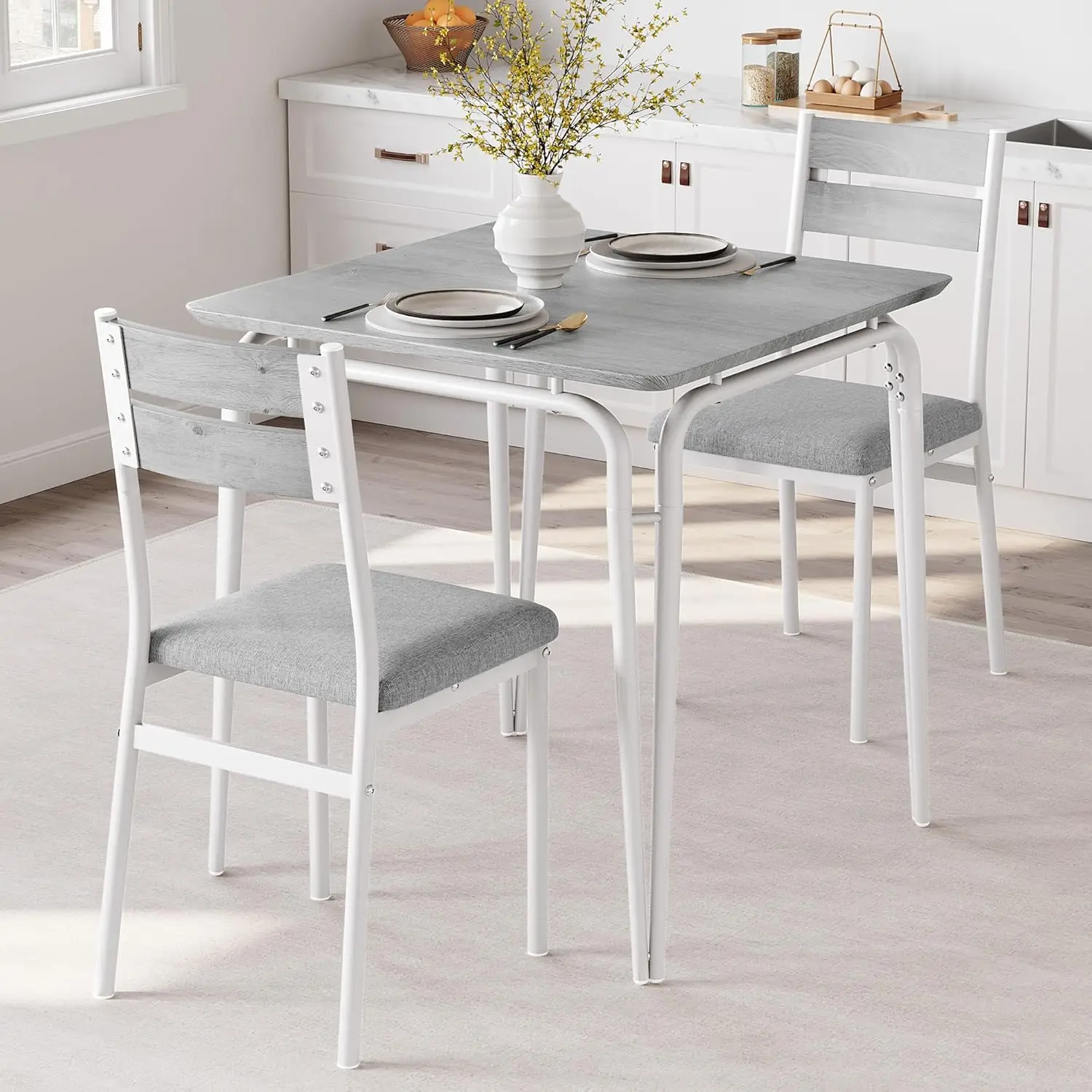 Compact 3-Piece Dining Set for Two, White Square Table with Chairs, Space-Saving Apartment Furniture
Compact 3-Piece Dining Set for Two, White Square Table with Chairs, Space-Saving Apartment Furniture