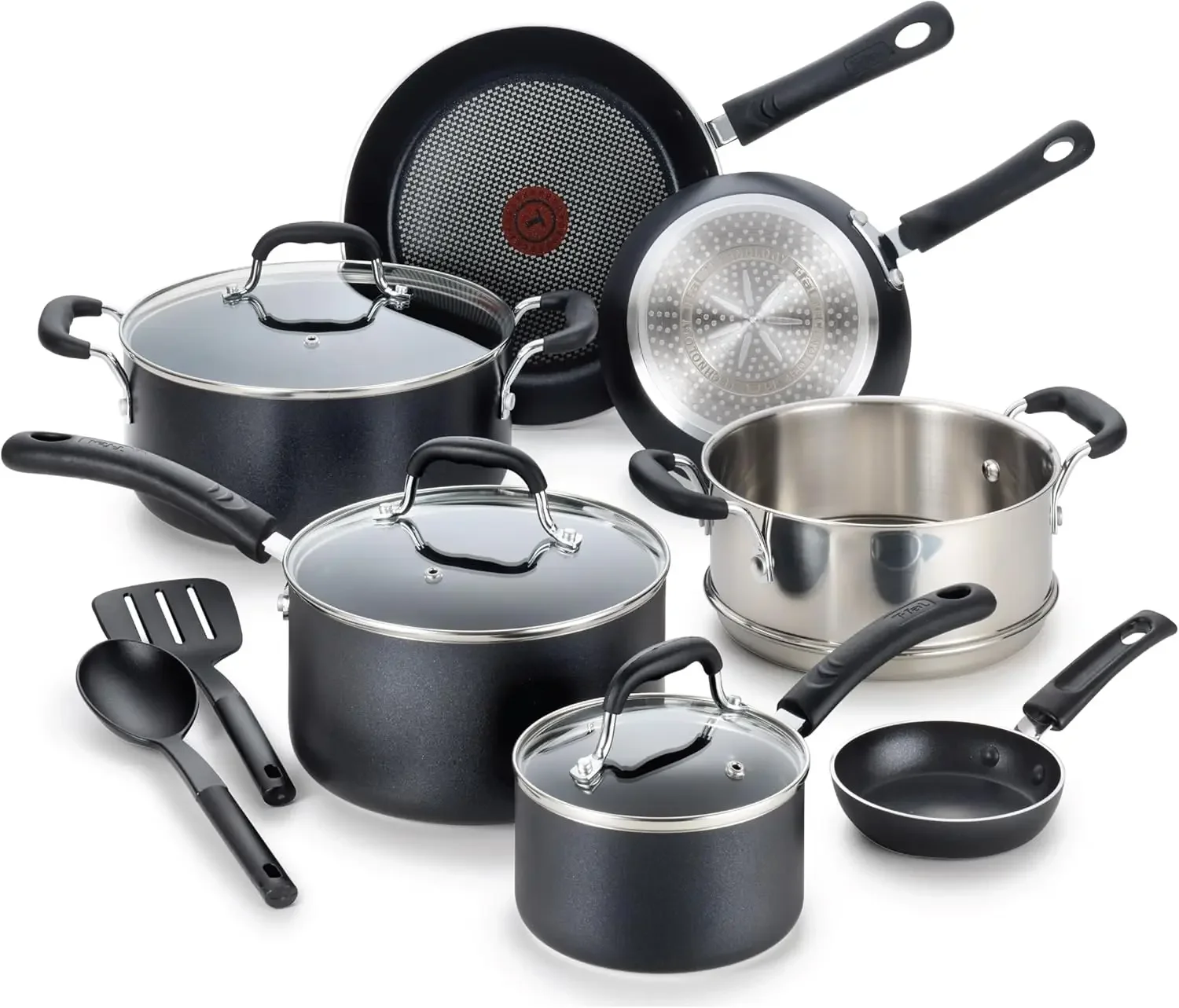 T-fal Experience Nonstick Cookware Set 12 Piece, Induction, Oven Broiler Safe 350F, Kitchen Cooking Set w/ Fry Pans, Saucepan, S
T-fal Experience Nonstick Cookware Set 12 Piece, Induction, Oven Broiler Safe 350F, Kitchen Cooking Set w/ Fry Pans, Saucepan, S