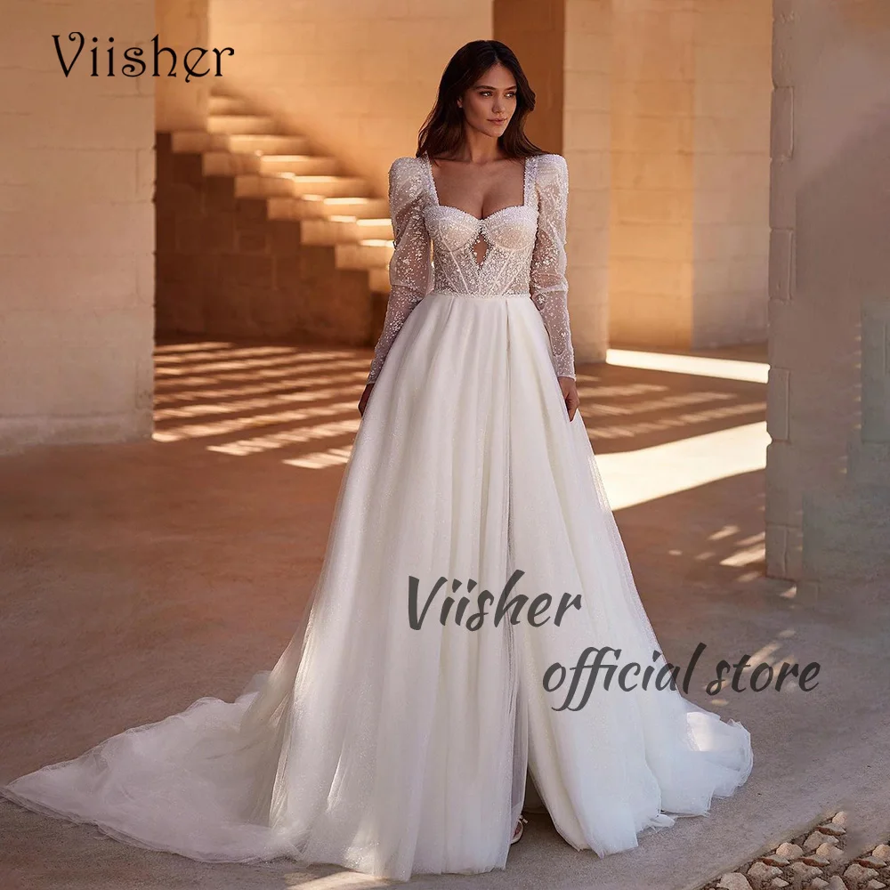 Viisher White Tulle A Line Beach Wedding Dresses Long Sleeve Sweetheart Bridal Gowns Luxury Princess Beach Bride Dress
Viisher White Tulle A Line Beach Wedding Dresses Long Sleeve Sweetheart Bridal Gowns Luxury Princess Beach Bride Dress