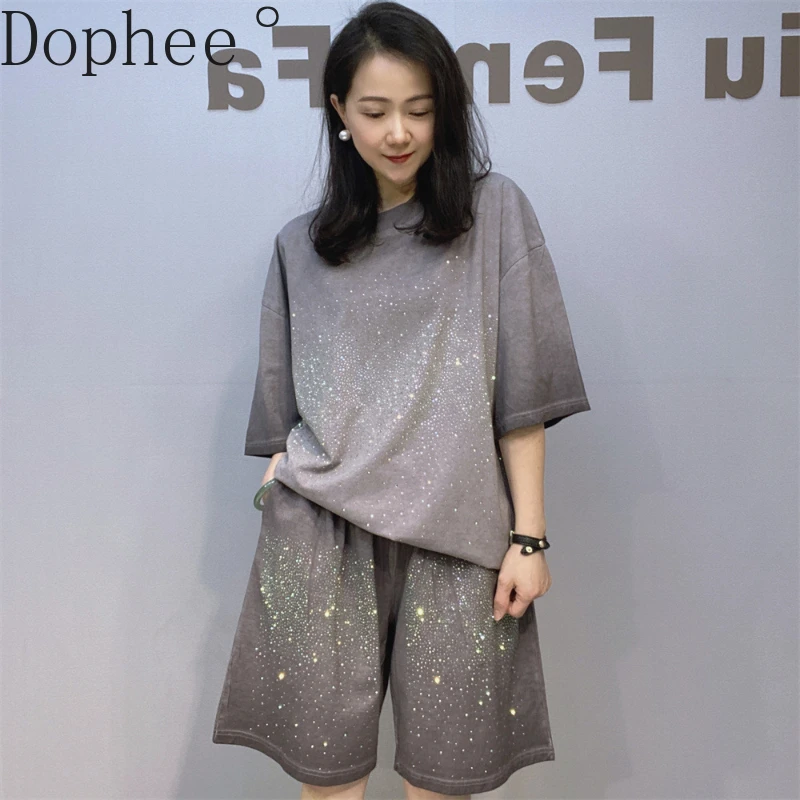 Full Diamonds Hot Drilling Women Sets All-match Summer Loose Short Sleeve T-shirt Pullover Top + Wide Leg Straight Shorts Suits
Full Diamonds Hot Drilling Women Sets All-match Summer Loose Short Sleeve T-shirt Pullover Top + Wide Leg Straight Shorts Suits