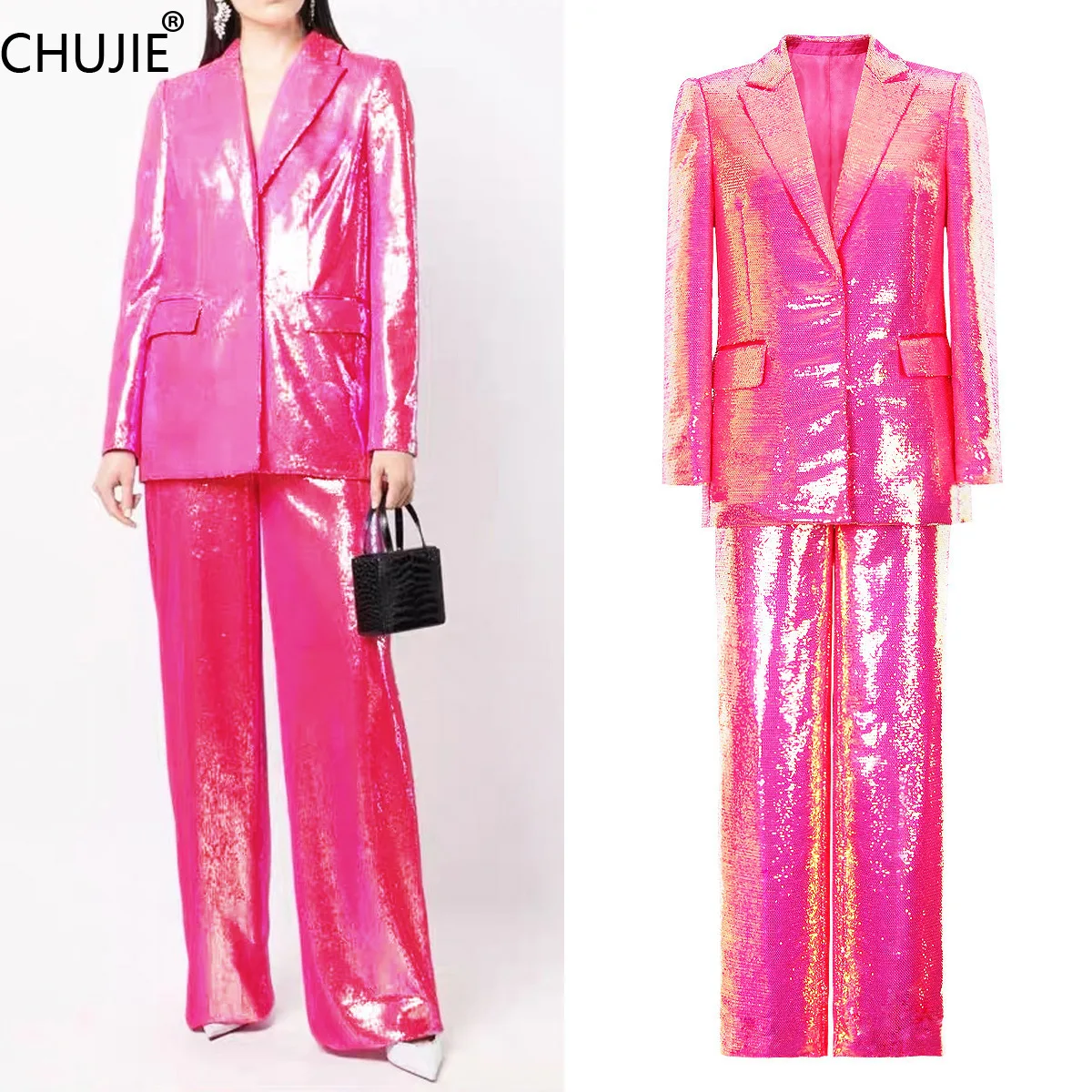 CHUJIE Women's Set 2025 New Trendy Cool Glitter Decorative Long Sleeve Small Suit+Long Pants Fashion Two Piece Set
CHUJIE Women's Set 2025 New Trendy Cool Glitter Decorative Long Sleeve Small Suit+Long Pants Fashion Two Piece Set
