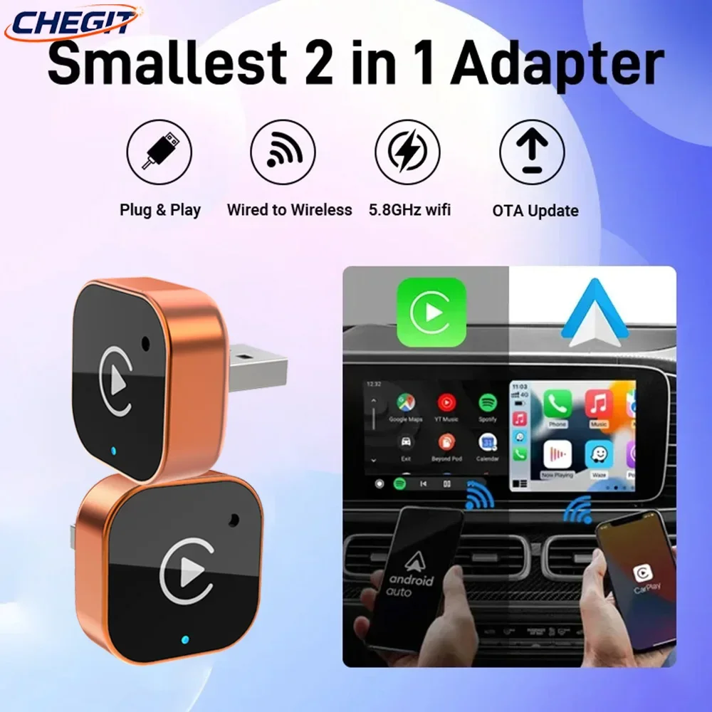 Беспроводной адаптер CarPlay и Android Auto 2-в-1 (2026), 5.8 ГГц Wi-Fi, Type-C/USB, Plug & Play, беспроводной донгл CarPlay For VW Toyota Nissan Honda Kia Opel MG
Беспроводной адаптер CarPlay и Android Auto 2-в-1 (2026), 5.8 ГГц Wi-Fi, Type-C/USB, Plug & Play, беспроводной донгл CarPlay For VW Toyota Nissan Honda Kia Opel MG