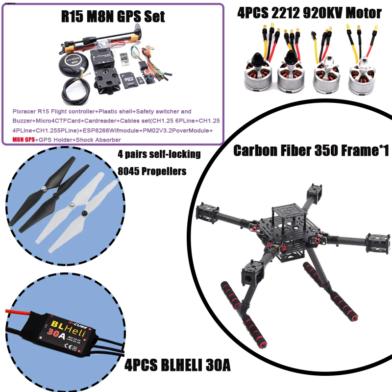 Rctosky Carbon Fiber 350 Frame Kit Pixracer R15 Flight Control Ardupilot Quadcopter BLHELI 30A 2212 Двигатель ESC 
Rctosky Carbon Fiber 350 Frame Kit Pixracer R15 Flight Control Ardupilot Quadcopter BLHELI 30A 2212 Двигатель ESC