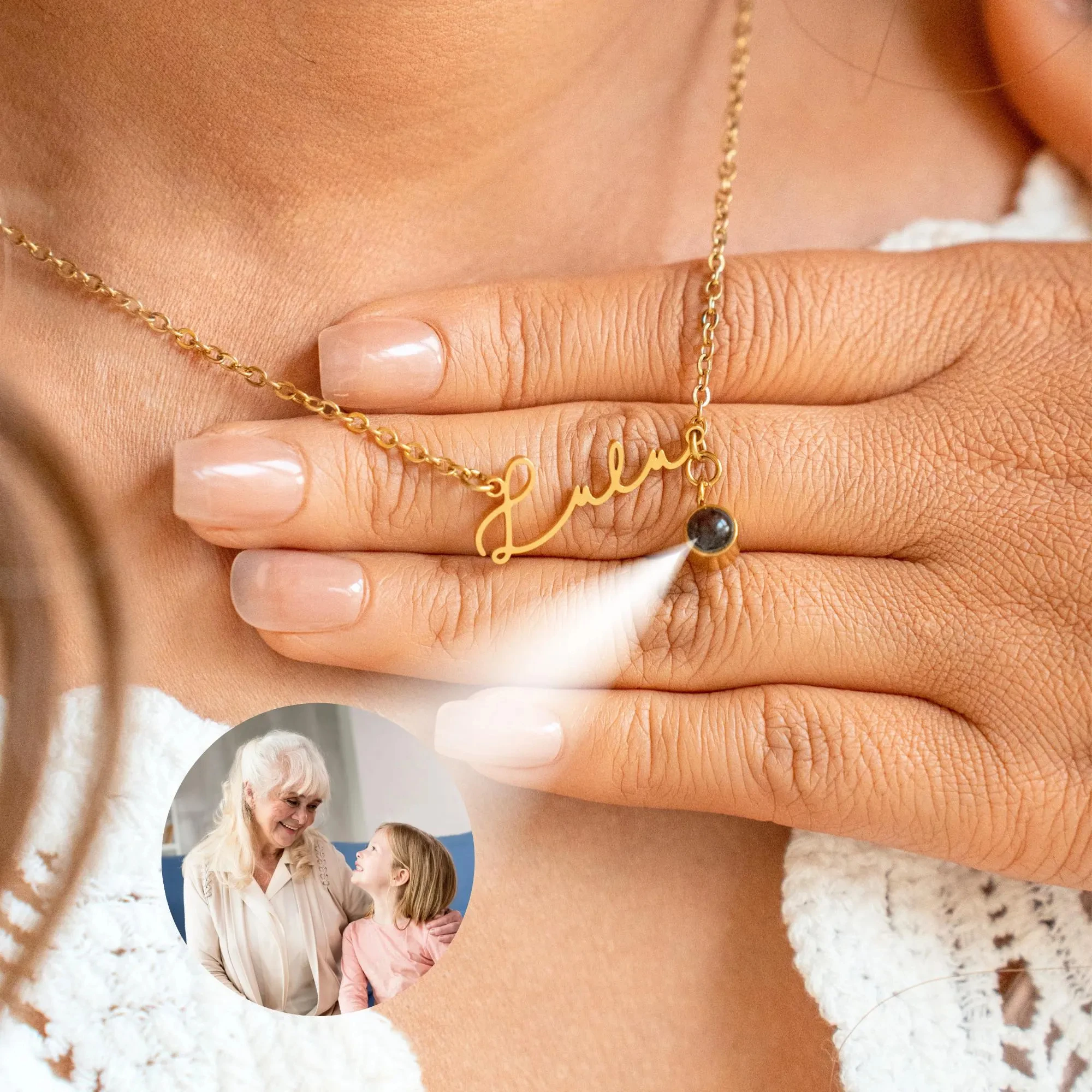 Personalized Photo Projection Necklace Custom Name 18K Gold PVD Stainless Steel Waterproof Memorial Picture Jewelry Gift for Her
Personalized Photo Projection Necklace Custom Name 18K Gold PVD Stainless Steel Waterproof Memorial Picture Jewelry Gift for Her