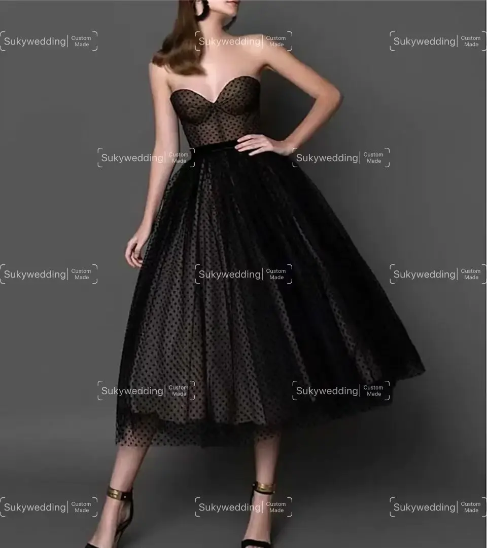 Black Dot Tulle Prom Dresses Tea Length Vintage Short A line Evening Formal Wear Party Gown Homecoming Gowns Customized
Black Dot Tulle Prom Dresses Tea Length Vintage Short A line Evening Formal Wear Party Gown Homecoming Gowns Customized