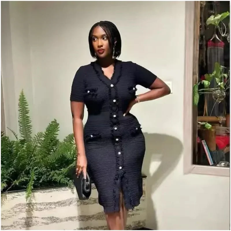 Fashionable women's V-neck short sleeved waist cinching knit dress, knit dress solid color dress
Fashionable women's V-neck short sleeved waist cinching knit dress, knit dress solid color dress
