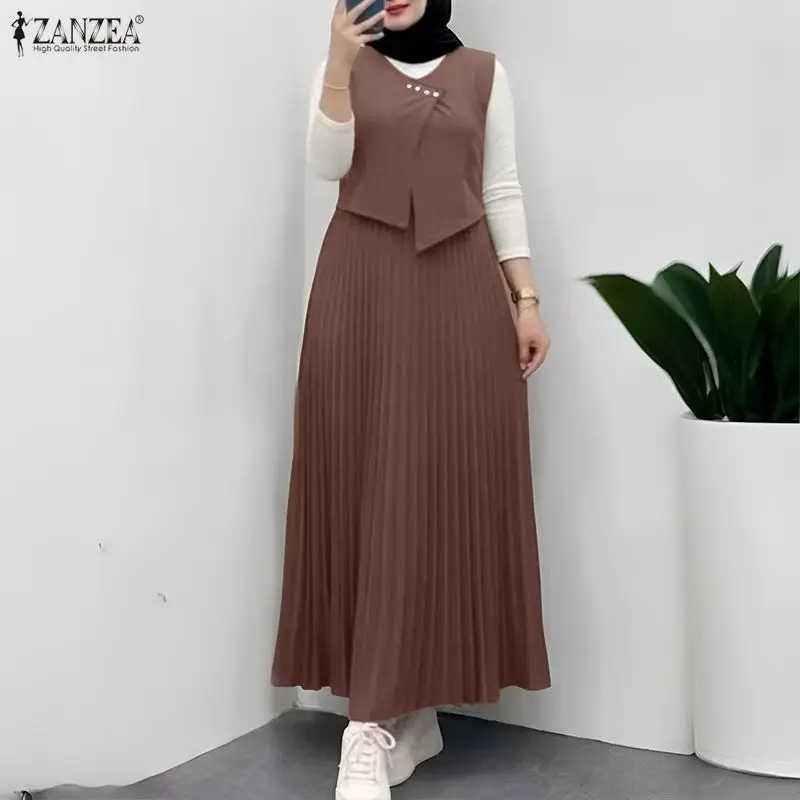 ZANZEA Muslim Fashion Women Maxi Dress Layered Design Color-Blocked Patchwork Pleated Long Dresses Islamic Hijabs Abaya Robes
ZANZEA Muslim Fashion Women Maxi Dress Layered Design Color-Blocked Patchwork Pleated Long Dresses Islamic Hijabs Abaya Robes