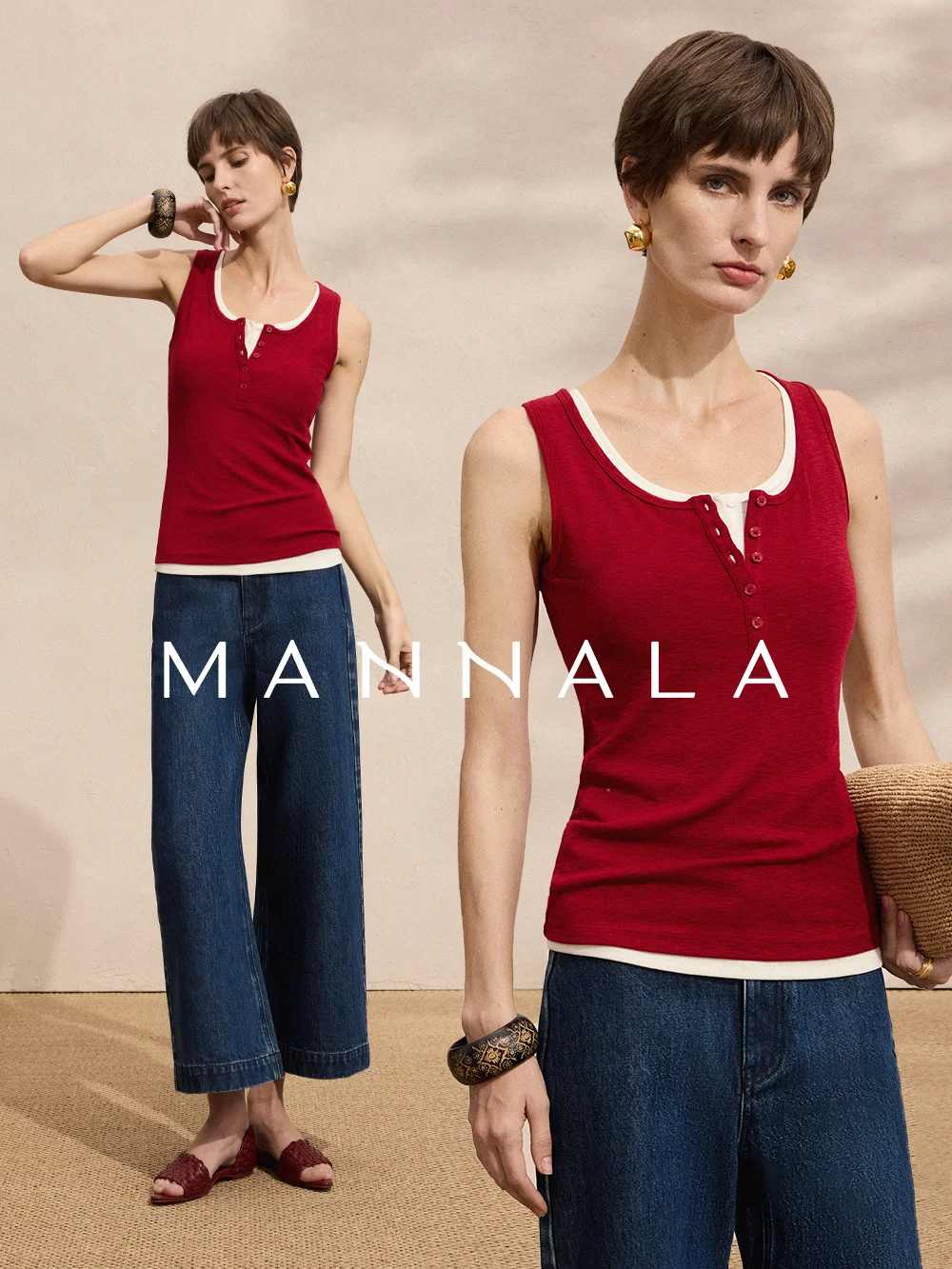 Mannala Classic Comfortable Loose U-Neck Henry Collar Buttonless Sleeveless Vest Q2658 Women's Cotton Vest Spring Season
Mannala Classic Comfortable Loose U-Neck Henry Collar Buttonless Sleeveless Vest Q2658 Women's Cotton Vest Spring Season