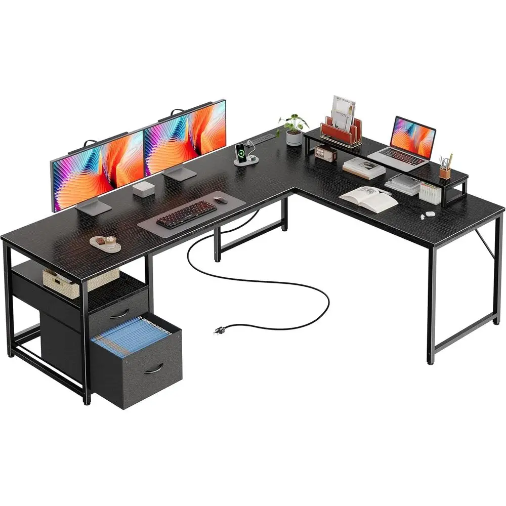 63 L-Shaped Desk with Power & USB-C Ports, Adjustable Fabric Drawers, Movable Monitor Stand, Large Storage, Ideal for Gaming, Wr
63 L-Shaped Desk with Power & USB-C Ports, Adjustable Fabric Drawers, Movable Monitor Stand, Large Storage, Ideal for Gaming, Wr
