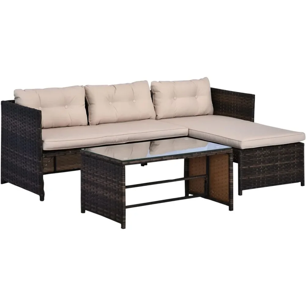 3-piece furniture set, rattan outdoor sofa with lounge and sofa seat, soft cushion, L-shaped profile sofa
3-piece furniture set, rattan outdoor sofa with lounge and sofa seat, soft cushion, L-shaped profile sofa