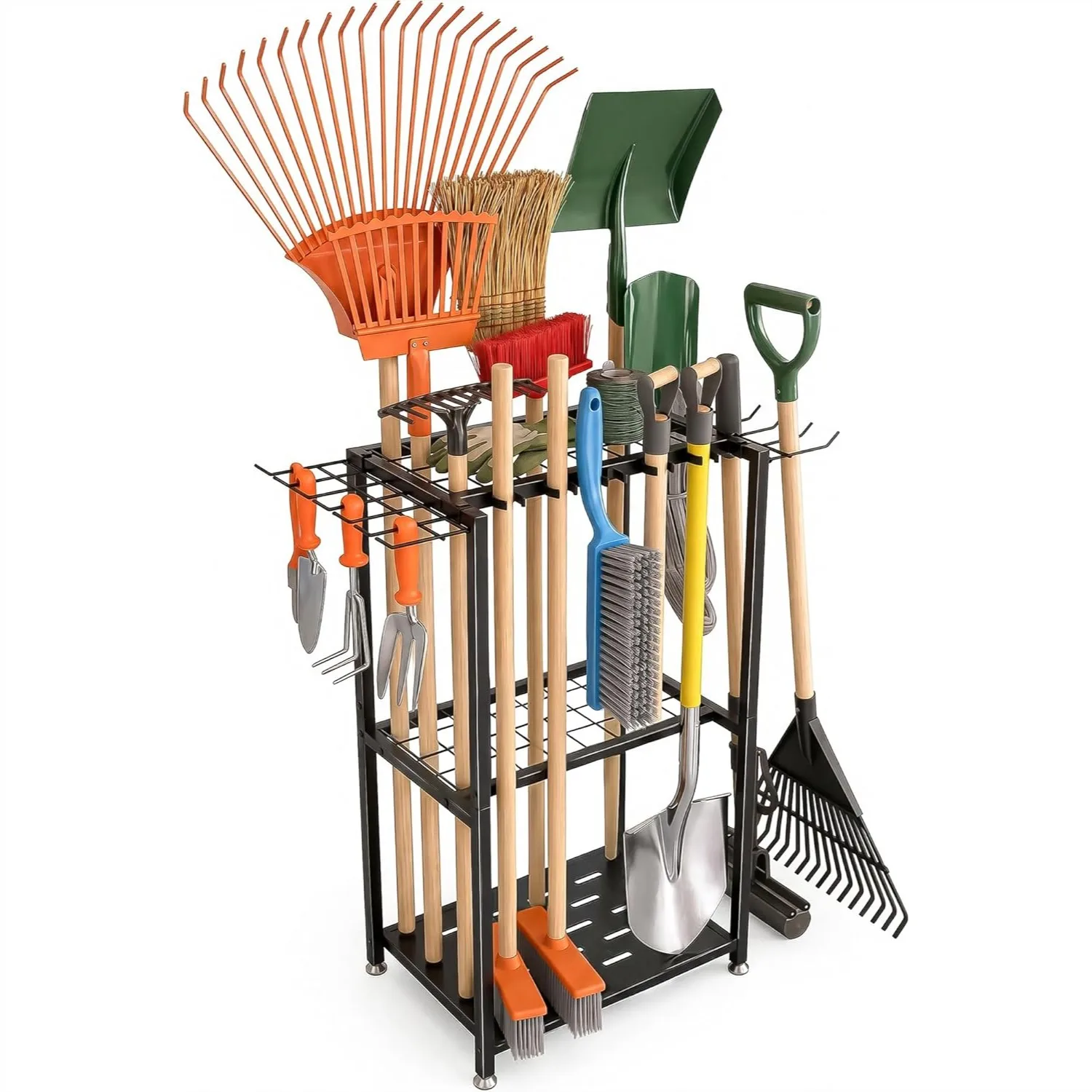 Garden Tool Organizer, 3-Tier Metal Yard Tool Rack with 14 Hooks & 5 Slots, Holds 50+ Rakes/Shovels/Brooms, Heavy Duty
Garden Tool Organizer, 3-Tier Metal Yard Tool Rack with 14 Hooks & 5 Slots, Holds 50+ Rakes/Shovels/Brooms, Heavy Duty