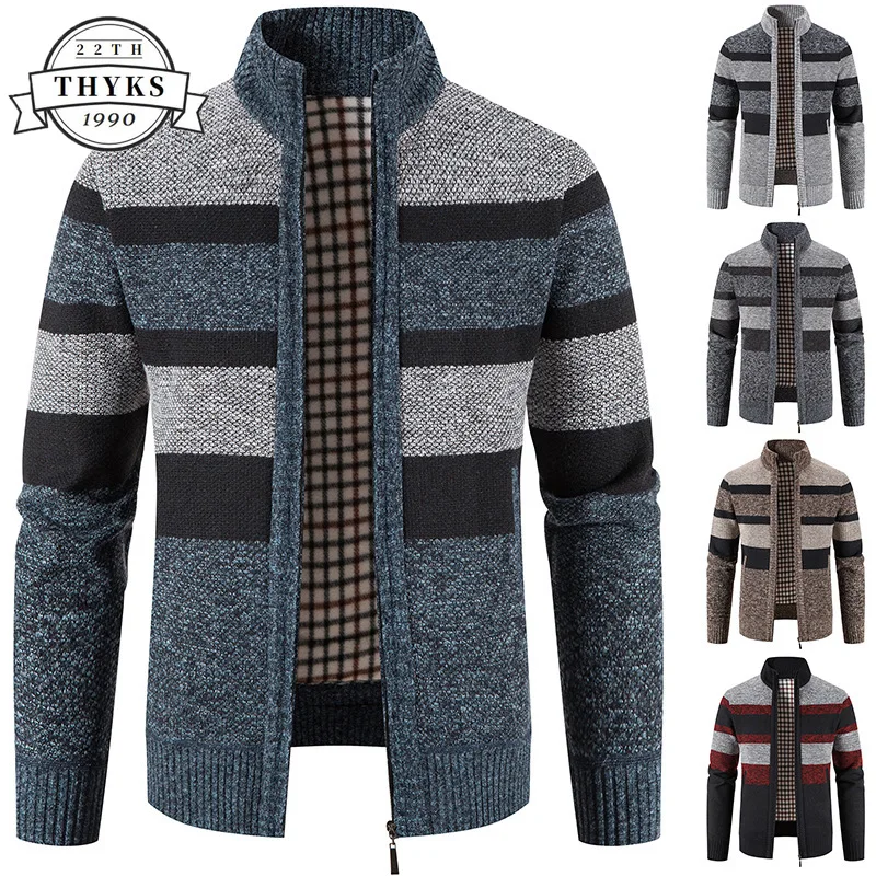 Men Cardigan Striped Sweater Jacket Casual Patchwork Thicken Warm Long-sleeve Half Turtlenecks Knit Sweaters Coat Male Clothing
Men Cardigan Striped Sweater Jacket Casual Patchwork Thicken Warm Long-sleeve Half Turtlenecks Knit Sweaters Coat Male Clothing