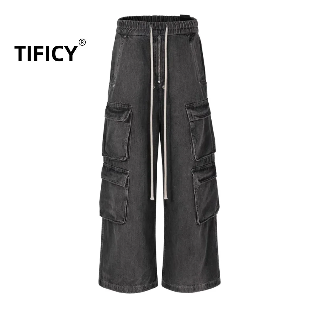 High Street RO Style Pant Wide Legs with Multiple Pockets Smoke Gray Jeans Men's Washed Water Distressed Flared Denim Long Pants
High Street RO Style Pant Wide Legs with Multiple Pockets Smoke Gray Jeans Men's Washed Water Distressed Flared Denim Long Pants