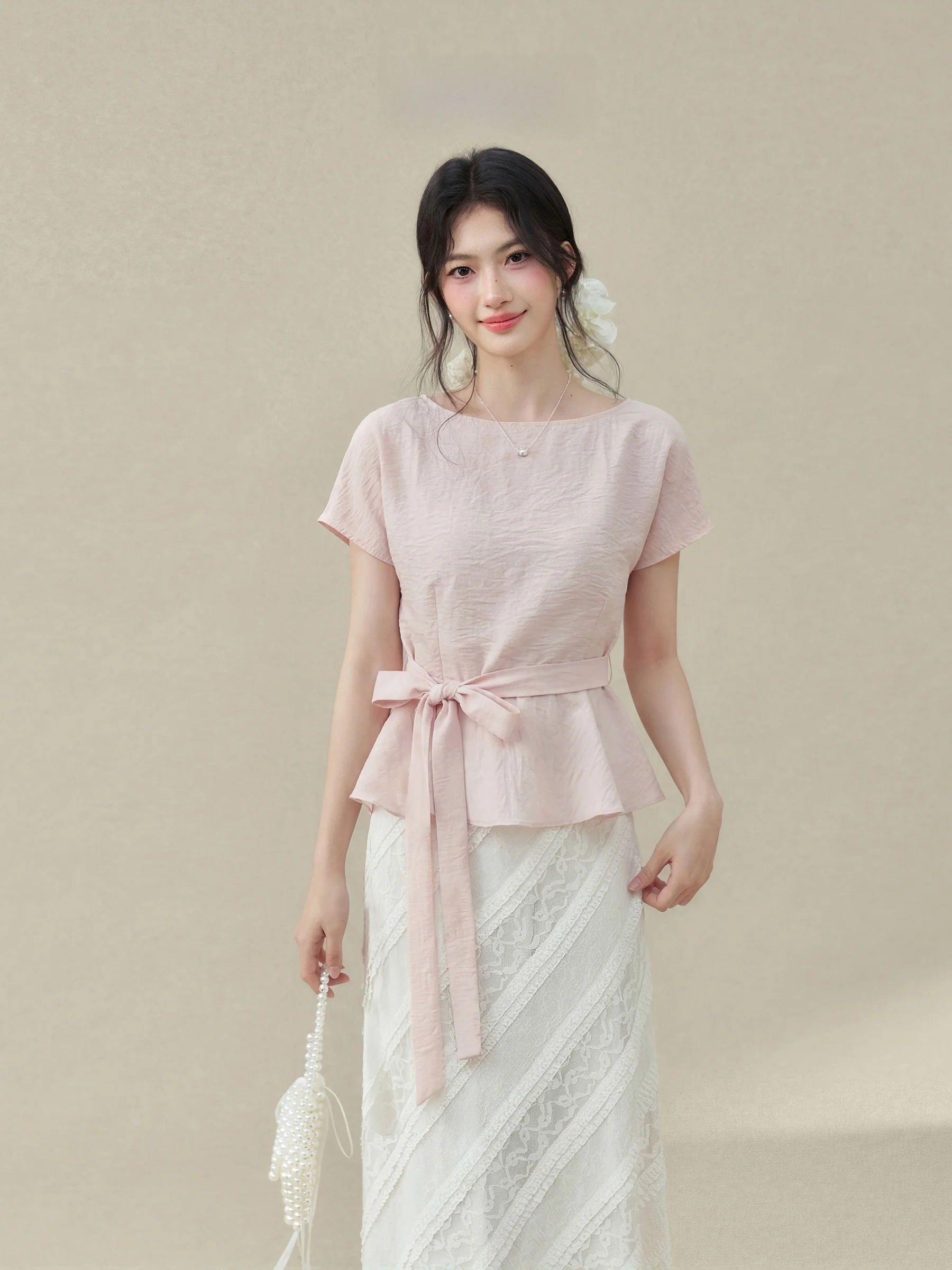Sweet Waist-Cinching Tie-Short Sleeve Women's Shirt plus Size Fashionable Commute Style Heart-Throbbing Guava Pink Summer
Sweet Waist-Cinching Tie-Short Sleeve Women's Shirt plus Size Fashionable Commute Style Heart-Throbbing Guava Pink Summer