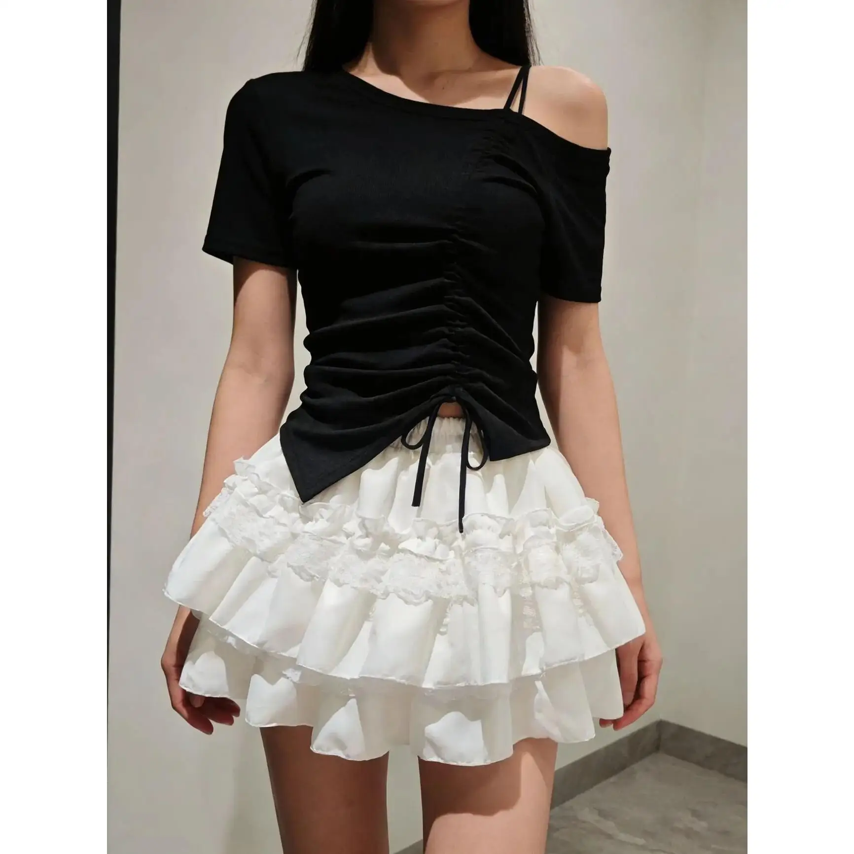 Sweet Lace Puffy Skirt White Bridesmaid Short Sleeve Asymmetrical Neck Drawstring Women's High Waist Cake Style Polyester Fiber
Sweet Lace Puffy Skirt White Bridesmaid Short Sleeve Asymmetrical Neck Drawstring Women's High Waist Cake Style Polyester Fiber