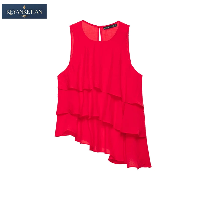 KEYANKETIAN 2026 Romantic Layered Ruffle Blouse Ladies Round Neck Sleeveless Asymmetric Hem Lightweight Chiffon Casual Daily Top
KEYANKETIAN 2026 Romantic Layered Ruffle Blouse Ladies Round Neck Sleeveless Asymmetric Hem Lightweight Chiffon Casual Daily Top
