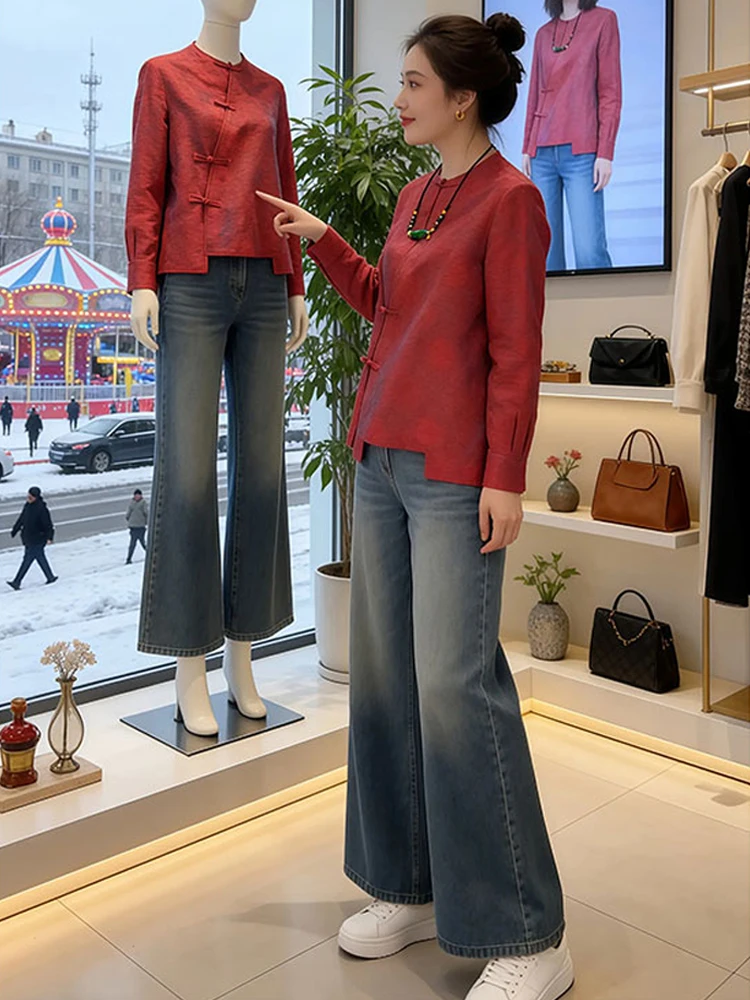 Red Chinese Style Long Sleeve Shirt Women Pure Color Heavy Work New Middle Eastern Celebration Irregular round Neck Button up
Red Chinese Style Long Sleeve Shirt Women Pure Color Heavy Work New Middle Eastern Celebration Irregular round Neck Button up