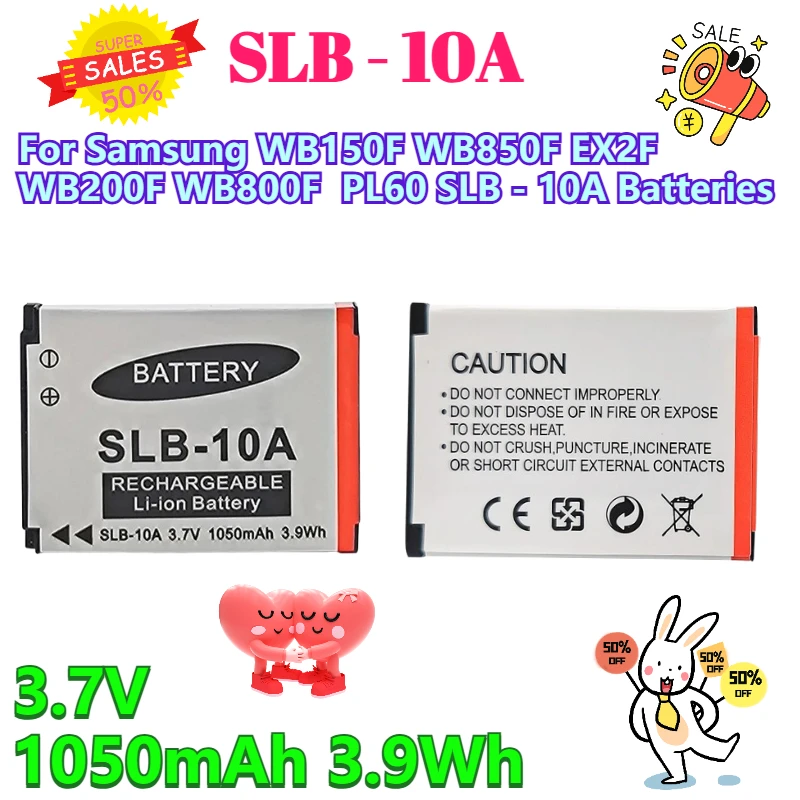 2PCS 3.7V 1050mAh Camera Batteries for Samsung WB150F WB850F EX2F WB200F WB800F PL60 SLB - 10A Batteries
2PCS 3.7V 1050mAh Camera Batteries for Samsung WB150F WB850F EX2F WB200F WB800F PL60 SLB - 10A Batteries