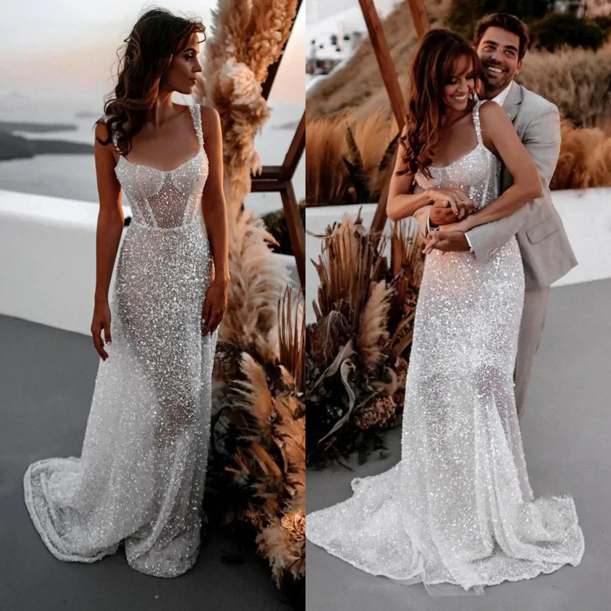 Sparkling Glitter Mermaid Wedding Dress Women's Thin Strap Tight corset Bridal Dress Beach Wedding Party Bridal Dress Custom
Sparkling Glitter Mermaid Wedding Dress Women's Thin Strap Tight corset Bridal Dress Beach Wedding Party Bridal Dress Custom
