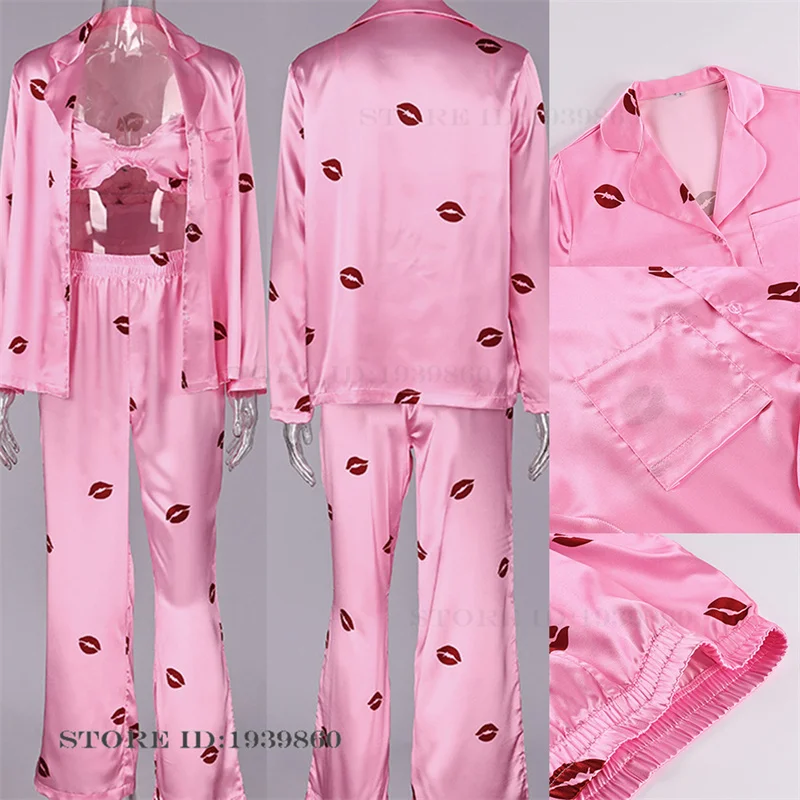 Spring Summer New Female 3PCS Pajamas Set Loungewear Sexy Pink Red Lip Print Long Sleeve Pijamas Suit Lingerie Loose Homewear
Spring Summer New Female 3PCS Pajamas Set Loungewear Sexy Pink Red Lip Print Long Sleeve Pijamas Suit Lingerie Loose Homewear