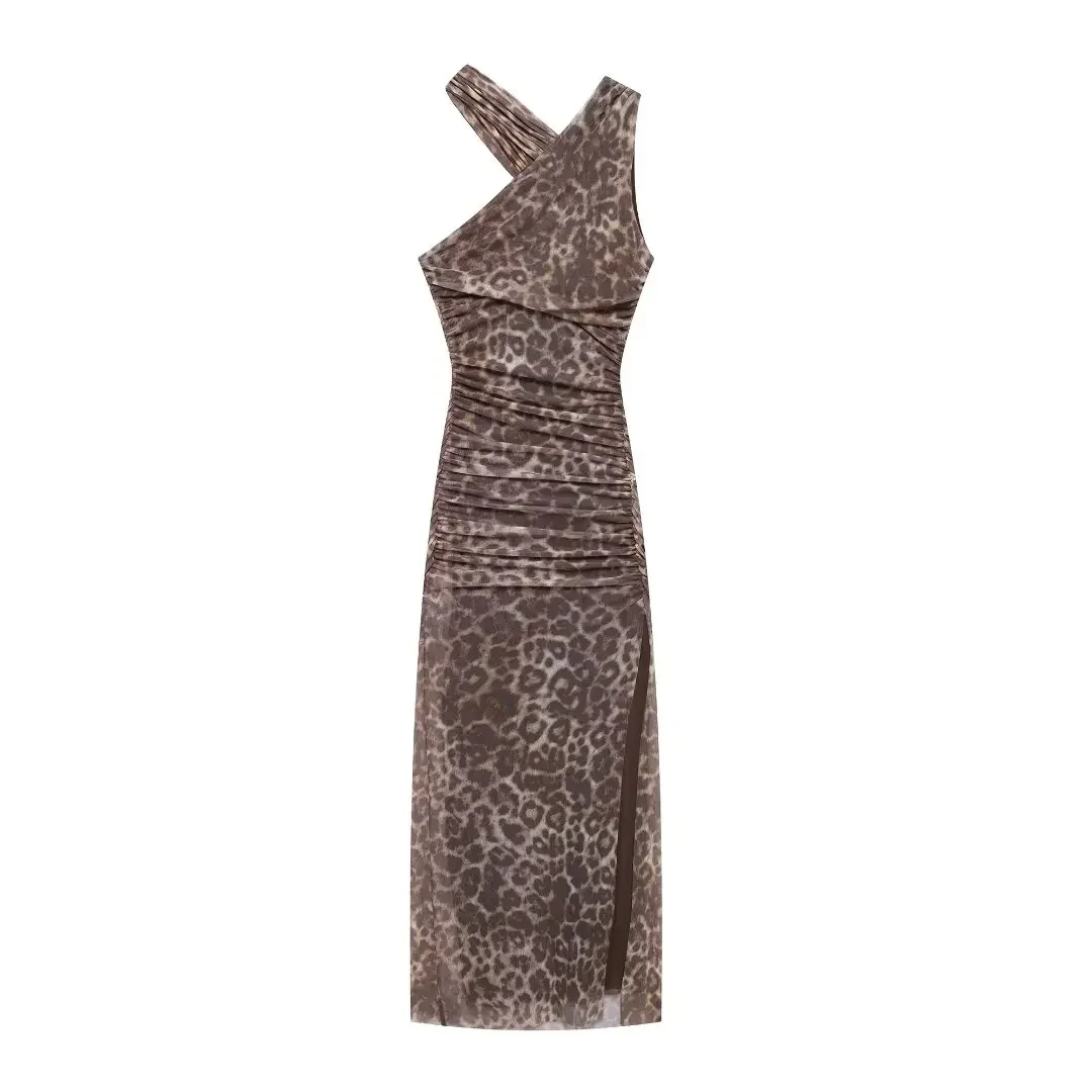 Women's new fashion slit design slim animal print tulle pleated mini dress retro sleeveless off shoulder women's dress Mujer
Women's new fashion slit design slim animal print tulle pleated mini dress retro sleeveless off shoulder women's dress Mujer