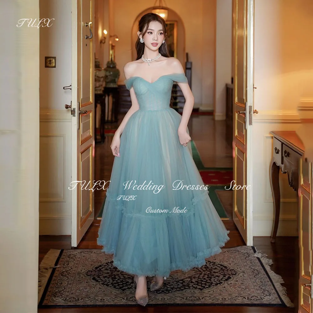 TULX Tulle Blue Evening Dresses Customized Sweetheart Sleeveless Prom Gowns Ankle Length Pleat Formal Evening Party Dresses 2025
TULX Tulle Blue Evening Dresses Customized Sweetheart Sleeveless Prom Gowns Ankle Length Pleat Formal Evening Party Dresses 2025