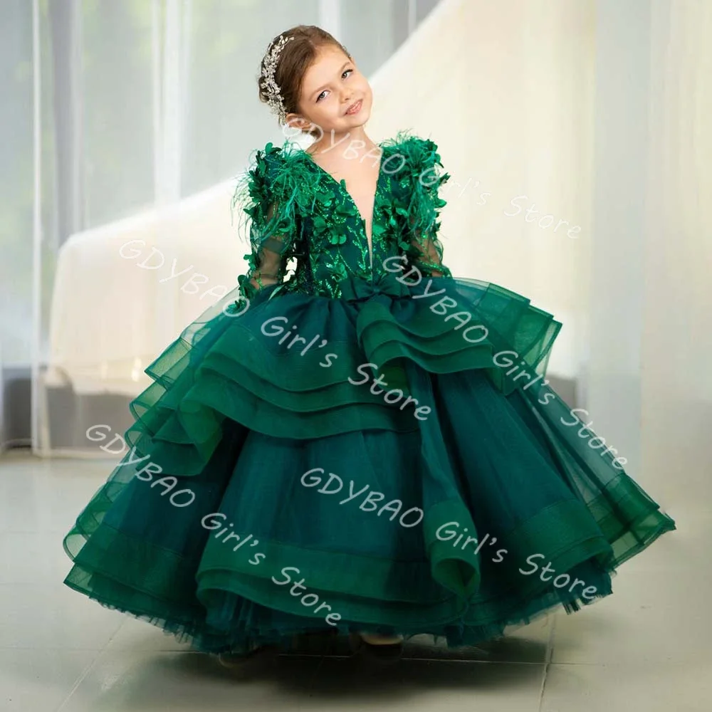Tulle Tiered Girls Dress Emerald Green Flower Girl Dress for Wedding 3D Flower Full Sleeves Princess Birthday Gown Custom Made
Tulle Tiered Girls Dress Emerald Green Flower Girl Dress for Wedding 3D Flower Full Sleeves Princess Birthday Gown Custom Made