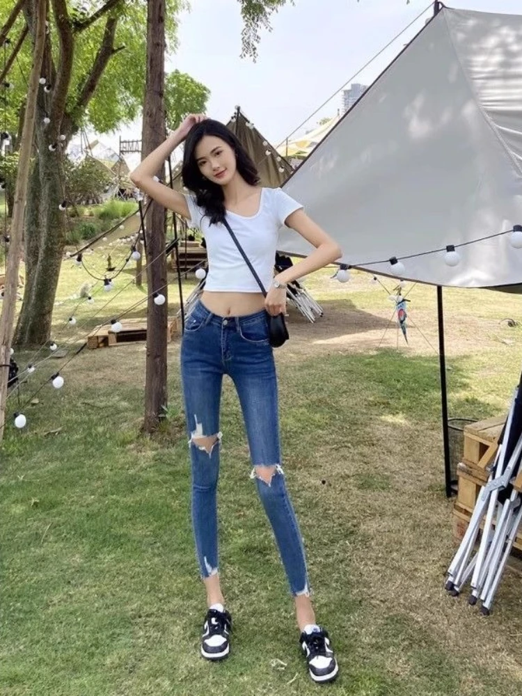 New Women's High Waist Ripped Skinny Jeans Stretch Slim Denim Pants Summer Ankle Length Pencil Trousers
New Women's High Waist Ripped Skinny Jeans Stretch Slim Denim Pants Summer Ankle Length Pencil Trousers