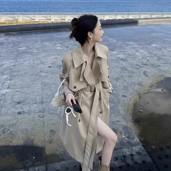 여성용 하이엔드 바람막이 재킷, 중간 기장 코트, 루즈하고 날씬해 보이는 짧은 헵번 스타일, 용수철 가을, 2024 신상