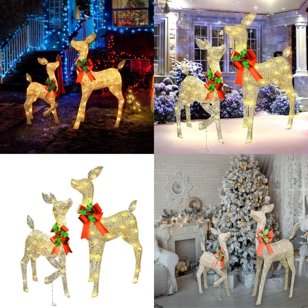 Lighted Champagne Gold Deer Duo Outdoor Christmas Decoration, 2pc Reindeer Set with Bows for Yard, Porch, Tree
Lighted Champagne Gold Deer Duo Outdoor Christmas Decoration, 2pc Reindeer Set with Bows for Yard, Porch, Tree