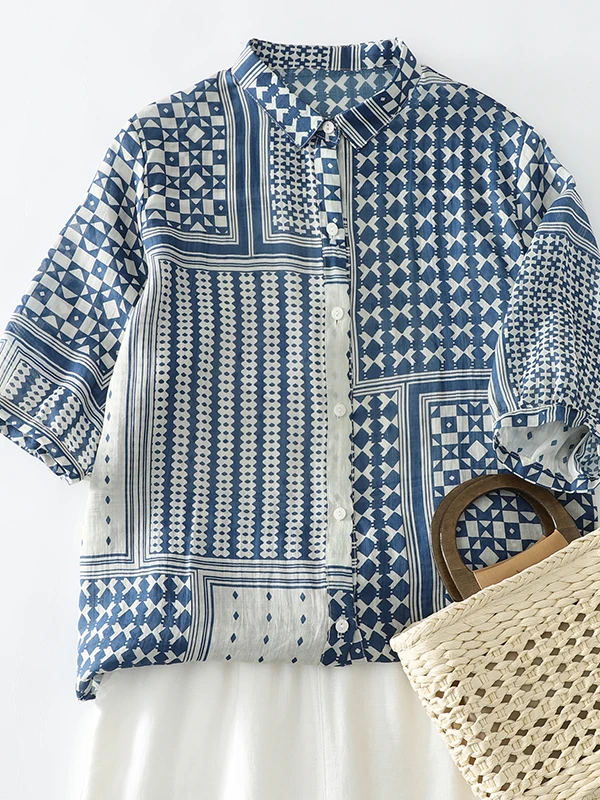 Stylish Geometric Stripe Cotton Linen Shirt Women Summer Loose Large Size Short Sleeve Top Youthful Aesthetic Korean Style
Stylish Geometric Stripe Cotton Linen Shirt Women Summer Loose Large Size Short Sleeve Top Youthful Aesthetic Korean Style
