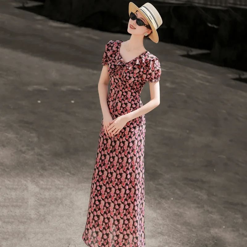 MEXCOCO French Elegant Tea Length Vacation Floral Dress, Women Puff Sleeve Ruffle Spliced Printed Sweet Dress
MEXCOCO French Elegant Tea Length Vacation Floral Dress, Women Puff Sleeve Ruffle Spliced Printed Sweet Dress