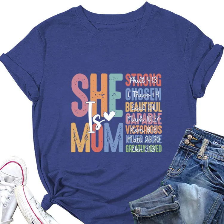 New Summer T-shirt she is mom strong Phill print casual large short-sleeved shirt
New Summer T-shirt she is mom strong Phill print casual large short-sleeved shirt